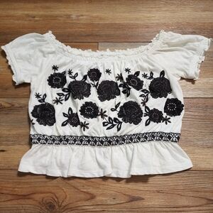 American Eagle Crop Top Women's Off-White Embroidered Knit